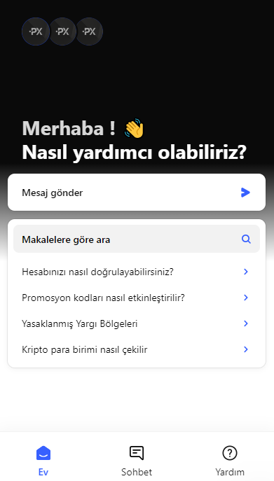 PrimeXBT canlı sohbet.